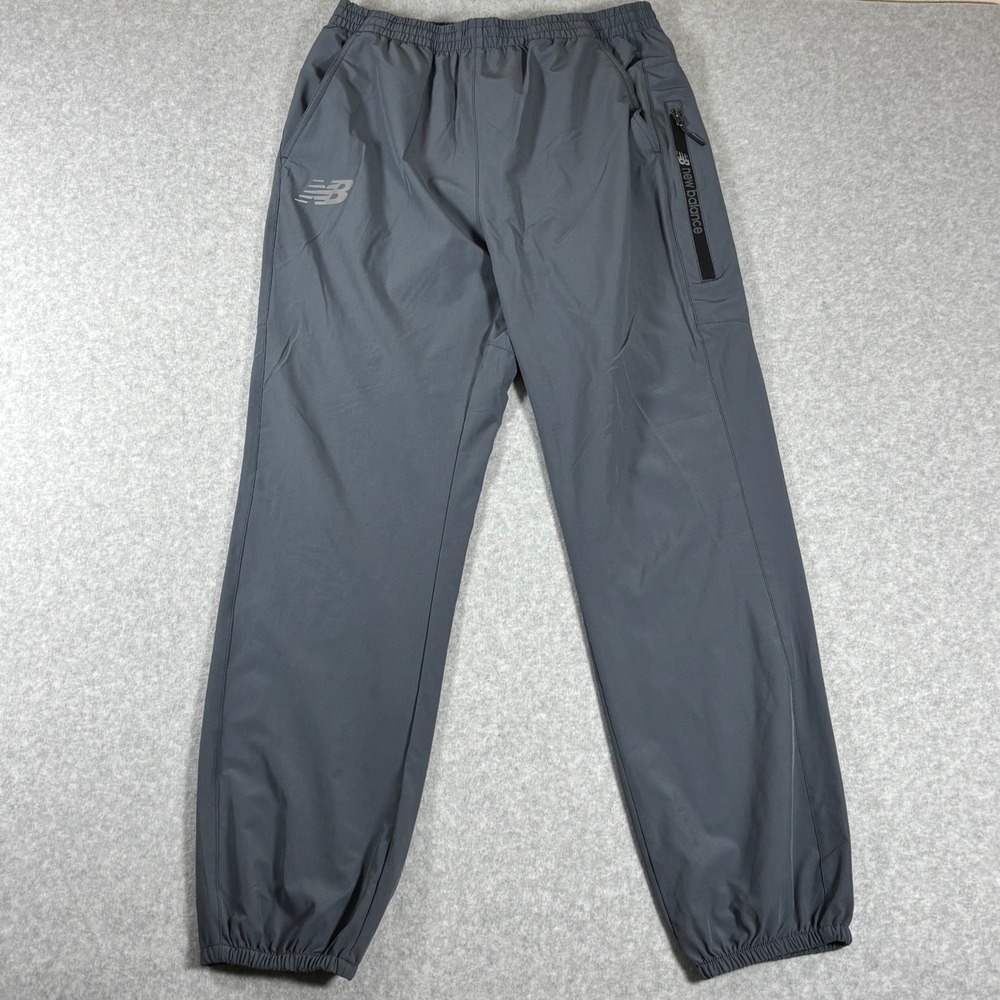New Balance Track Pants Mens XL Gray Reflective Logo Zipper Pocket Joggers
